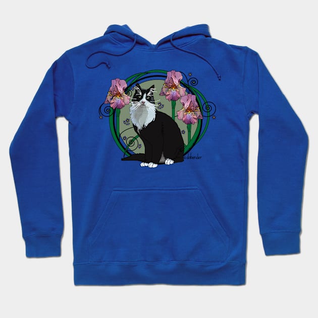 Black and White Cat with Irises 2 Hoodie by avondalealley